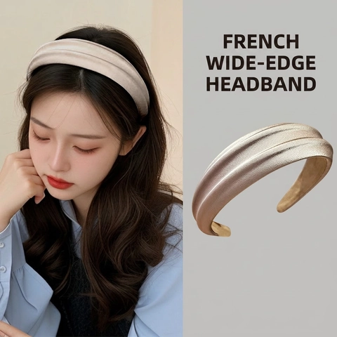 French Style Wide Thickened Headband Satin Pleated Hair Hoop For Women Elegant High Cranial Top Hair Accessory