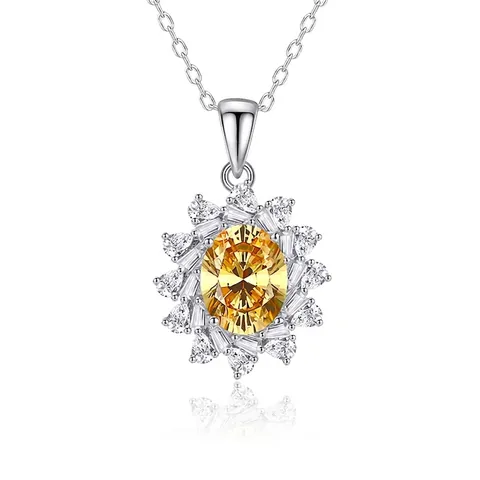 Collier Pendentif Tournesol en Argent Sterling S925 pour Femme Zirconia Ovale Incrusté Collier Chaîne Florale de Luxe Bijoux de Fête