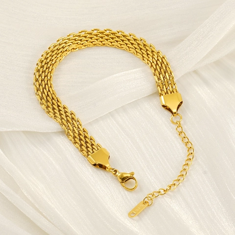 Bracciale A Maglia Intrecciata In Acciaio Inossidabile Placcato Oro Retro Semplice Moda Regolabile Gioielli Donne Uomini
