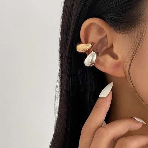 Minimalist C-Shaped Metal Ear Cuffs Geometric Spiral Liquid Metal Drop Non-Pierced Ear Clips For Women Fashion Jewelry Gift