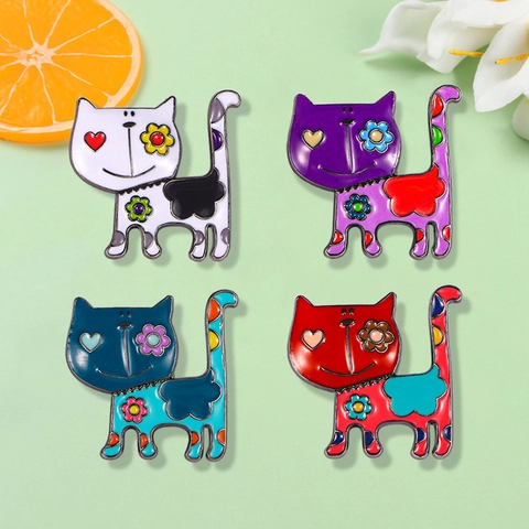 Spilla Gatto Cartone Animato Carino Distintivo In Lega Di Smalto Pin Motivo Fiore Cuore Decorazione Vestiti Zaino
