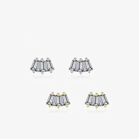 Pendientes De Botón En Forma De Abanico Con Circón Baguette Geométrico De Plata De Ley 925 Para Mujer Joyería Elegante