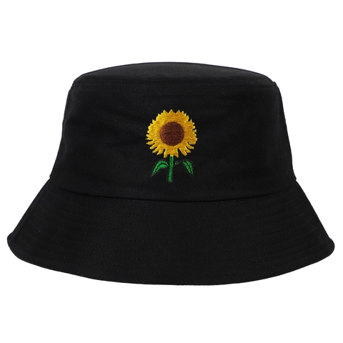 Sunflower Embroidery Cotton Bucket Hat Sun Protection Breathable Outdoor Casual Summer Travel Retro Fisherman Hat