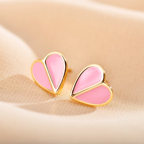 Herzförmige Emaille Ohrstecker Edelstahl Geteiltes Design Trendig Bunter Süßer Schmuck Für Damen