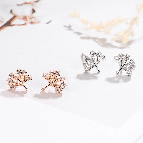 Tree Of Life Stud Earrings Copper Silver Rose Gold Plated Sparkling Cubic Zirconia Cute Dainty Jewelry For Women