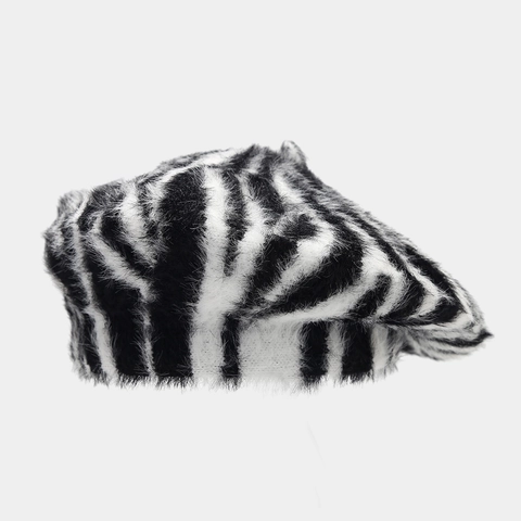 Boina De Mujer Con Estampado De Cebra Felpa Piel Sintética Otoño Invierno Gorro De Pintor Casual Moda