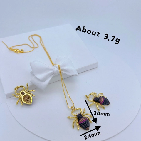 Collana Con Pendente Insetto Rame Placcato Oro Zirconia Cubica Colorata Ape Ragno Gioielli Per Donne