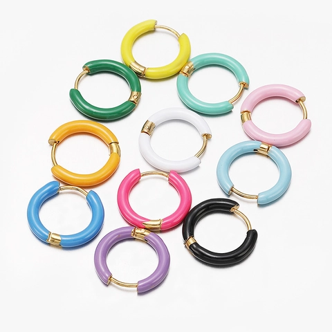 Orecchini A Cerchio In Acciaio Inossidabile Smalto Colorato Tondo Geometrico Minimalista Stile Giapponese Per Donne