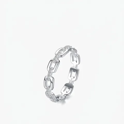 Anello in Argento Sterling 925 da Donna Minimalista Geometrico Cavo Catena Con Strass Intarsiato Anello alla Moda Gioielli Regalo