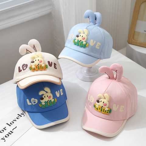 Cappello Da Baseball Bambini Misto Cotone Orecchie Animali 3D Cartone Animato Cucciolo Coniglio Cappello Sole Traspirante