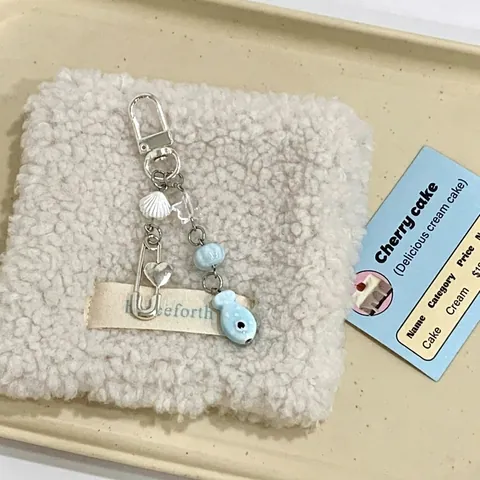 Llavero De Pez De Cerámica Azul Con Lunares Hecho A Mano Colgante De Teléfono Cuentas Colgante De Bolsa Metal Para Mujeres