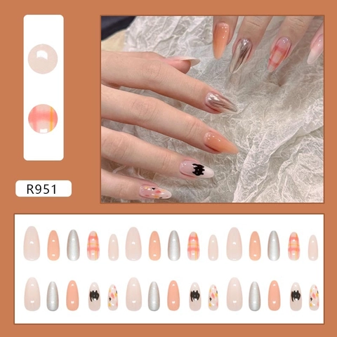 Uñas Postizas Largas Almendradas De Presión Gato De Dibujos Animados Y Diseño De Cuadros Uñas De ABS Brillantes Para Mujeres
