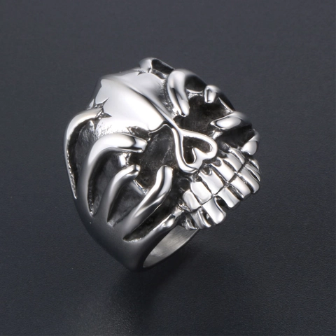Skull Ring Titanium Steel Gothic Punk Retro Ghost Head Domineering Men Band Jewelry Heavy Metal Biker Style For Party