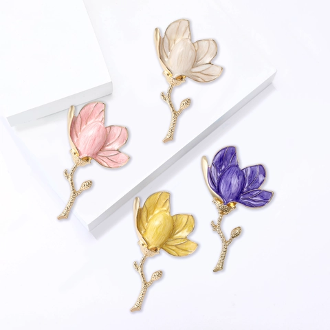 Broche De Flor De Magnolia Aleación Esmalte Alfiler Floral Para Trajes De Mujer Accesorio De Joyería