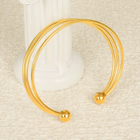 Bracciale Rigido Aperto Regolabile in Acciaio Inossidabile 304 a 3 Strati Placcato Oro 18K Minimalista Gioielli di Moda per Donna