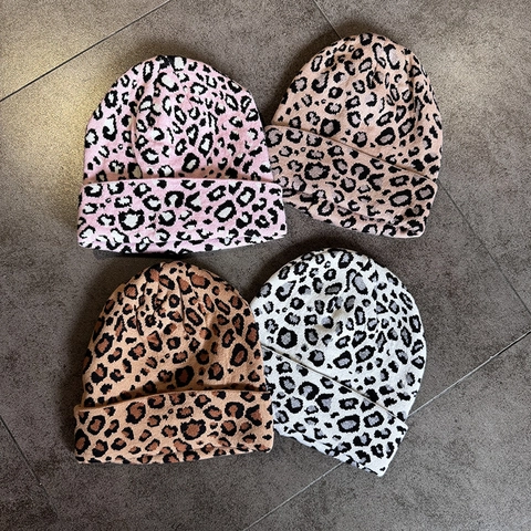 Leopard Print Strickmütze Kernspinngarn Warm Verdickt Outdoor Herbst Winter Jacquard Kopfbedeckung Für Damen