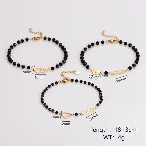Braccialetti Minimalisti Da Donna Con Ciondolo A Cuore E Simbolo Infinito In Acciaio Inossidabile 304 Perline Di Vetro Nere