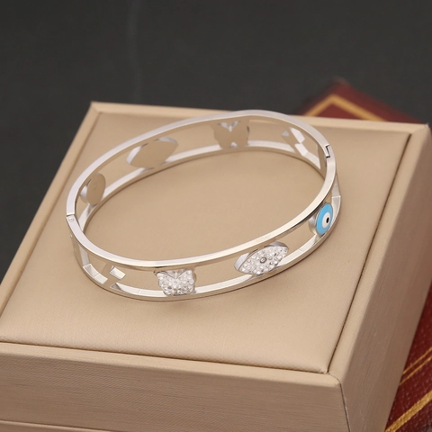 Edelstahl Armreif Böser Blick Blaues Emaille Rhinestone Schmetterling Unendlichkeit Scharnier Manschettenarmband