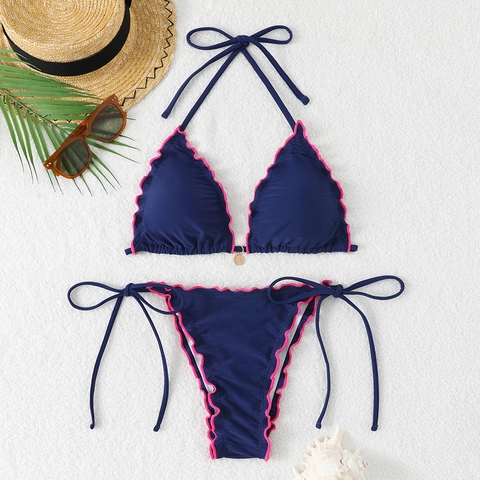 Women Ruffle Halter Neck Bikini Sexy Swimwear Nylon Spandex Beachwear Padded Swimsuit Beach Bathing Suit
