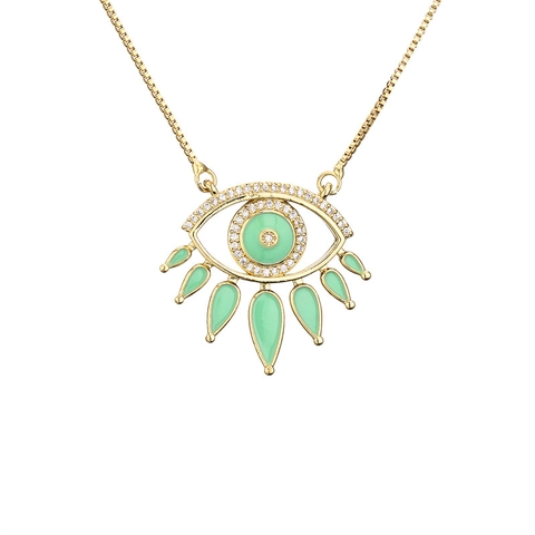 Fashion Evil Eye Pendant Necklace For Women Gold Plated Copper Zirconia Enamel Exotic Charm Jewelry Accessories Gift