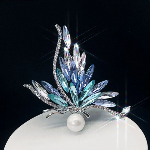 Elegante Spilla A Farfalla Con Cristallo Blu E Perla Artificial In Lega Per Donna Accessorio Di Gioielleria Di Moda