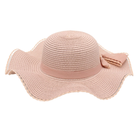 Women Wide Brim Straw Hat Wavy Edge Sun Protection Beach Hat With Ribbon Bow Lace Trim Windproof Rope Elegant Summer