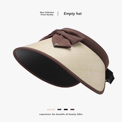 Women Sun Visor Hat Straw Foldable Anti UV UPF 50 Plus Large Brim Fashionable Adjustable Bow Tie Summer Travel