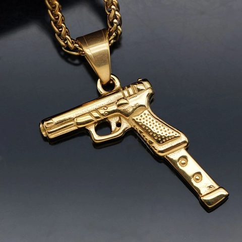 Colgante En Forma De Pistola Collar De Acero Inoxidable Joyería De Moda Estilo Hip Hop Acabado Pulido Accesorio