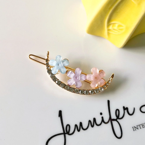 Koreaanse Stijl Strass Bloem Haarclips Legering Kunstmatige Kunstparel Maan Hart Zijclips Zoet Elegant Hoofddeksel Voor Dames
