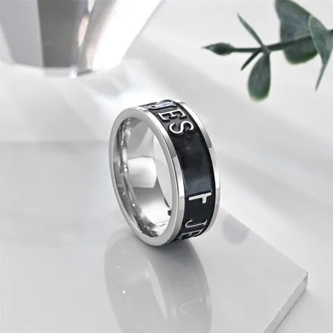 Vintage Men Ring Stainless Steel Black Enamel Religious Jesus Peace Sign Nordic Valknut Punk Style Band Jewelry