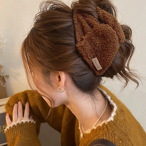 Molletta Per Capelli Fiocco Peluche Grande Ecopelliccia Acrilico Stile Coreano Elegante Accessorio Per Capelli Autunno Inverno Donna