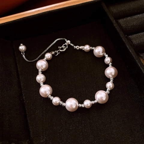 French Elegant Artificial Pearl Bracelet For Women Luxury Adjustable Beaded Hand Chain Heart Butterfly Charm Jewelry