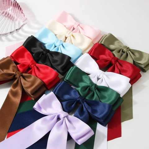 Barrette À Cheveux Noeud En Satin Double Couche Pince À Bec De Canard Avec Longs Rubans Doux Élégant Coiffure Pour Femmes Filles