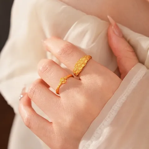 Vintage Cross Flower Embossed Open Ring Gold Plated Copper Adjustable Medieval Court Style For Women