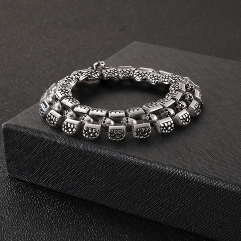 Bracciale Da Uomo Punk Con Teschio In Acciaio Inossidabile Vintage Heavy Metal Biker Catena A Maglia Gioielli Gotici