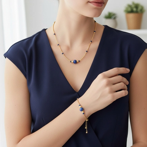 Handgefertigt Unregelmäßig Blau Sodalith Perlen Halskette Vergoldet Armband Bohemian Stil Damen Mode Schmuck Zubehör