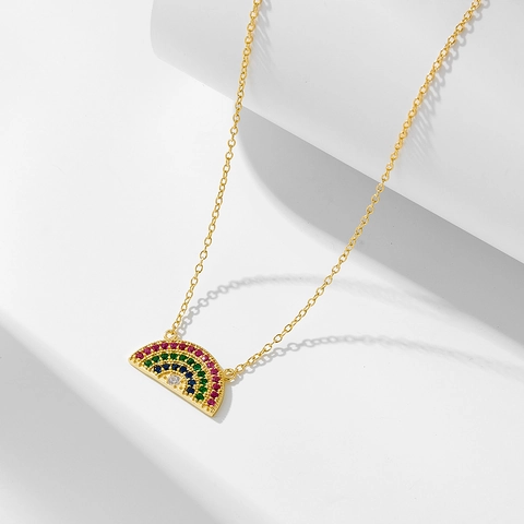 Rainbow Pendant Necklace 925 Sterling Silver With Colorful Zircon Geometric Gold Plated Fashion Jewelry For Women