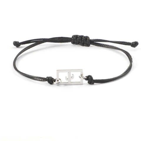 Bracelet En Corde Tressée Minimaliste Avec Pendentif Carré Creux En Acier Inoxydable 304 Papillon Croix Cactus Patte Bijou Ajustable