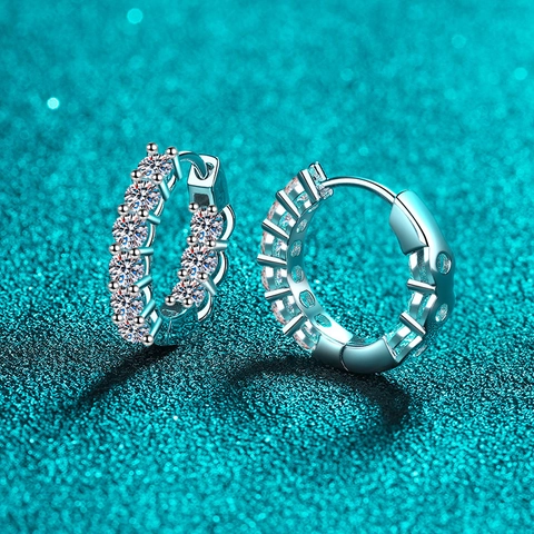 S925 Sterling Silver Moissanite Hoop Earrings For Women 1.8ct Round Cut Moissanite Ear Buckle Elegant Fashion Jewelry Gift