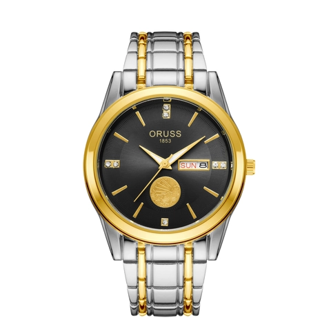 Men Quartz Watch Alloy Steel Waterproof Calendar Day Date Rhinestone Sailboat Embossed Business Luxury Wristwatch