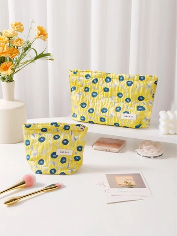 Neceser De Maquillaje Jacquard Floral Gran Capacidad Neceser Cosmético Organizador Bolsa De Lavado Portátil Para Mujeres