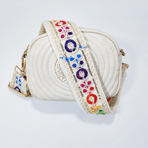 Wide Shoulder Bag Strap Bohemian Embroidered Fabric Adjustable Replacement Crossbody Purse Belt Ethnic Floral Pattern Metal Hook