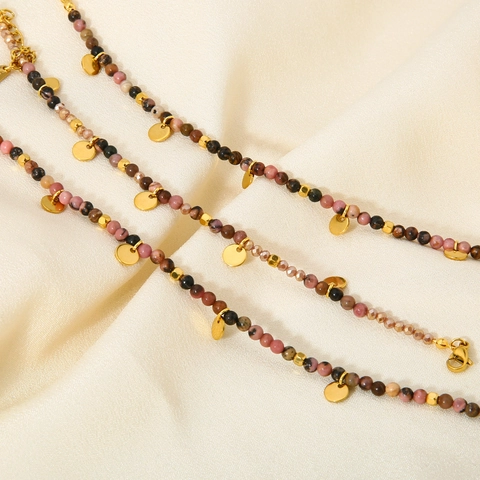 Collana Di Perle In Pietra Naturale Da Donna Acciaio Inossidabile Placcato Oro Ciondoli A Disco Rotondo Gioielli Ipoallergenici
