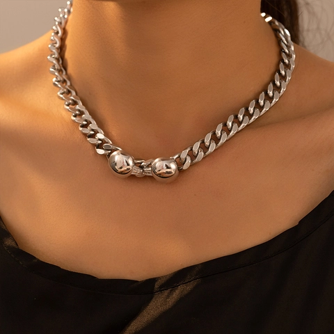 Joyas De Acero Inoxidable Collar Y Pulsera De Cadena De Eslabones Con Colgantes De Bolas Pulidas Chic Minimalista Para Mujeres