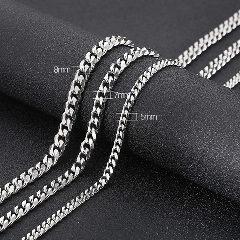 Cuban Link Chain Necklace Stainless Steel Silver Tone Hip Hop Punk Fashion Jewelry For Men Women Simple Polished Smooth