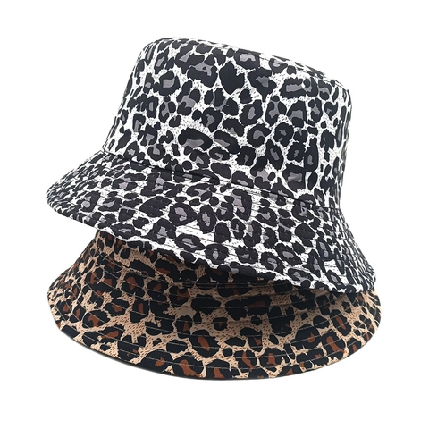 Chapeau Cloche Imprimé Léopard Réversible Polyester Protection Solaire Vintage Mode Bob Femmes Hommes