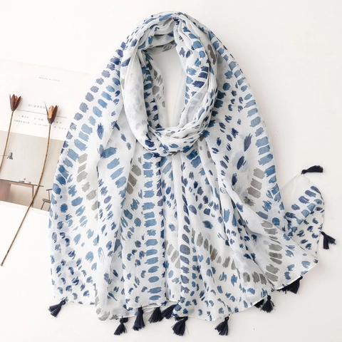 Abstract Bedrukte Lange Sjaal Omslagdoek Bali Garen Polyester Lichtgewicht Ademend Elegant Omslag Met Kwastjes Voor Dames