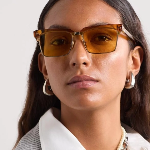 Damen Retro Quadratisch Browline Sonnenbrille UV400 Schutz PC Gläser Halbrahmen Kunststoff Metall Mode Brille SMU10Z