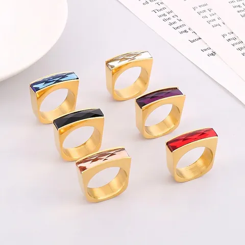 Rechteckiger Edelstein Ring Edelstahl 18K Vergoldet Geometrischer Luxus Modeschmuck Damen Herren