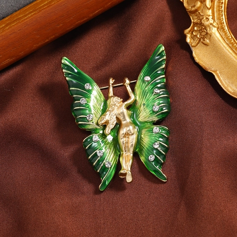 Spilla In Lega Vintage Smeraldo Gemma Perla Artificiale Farfalla Ape Cupido Ciondolo Retro Barocco Gioielli